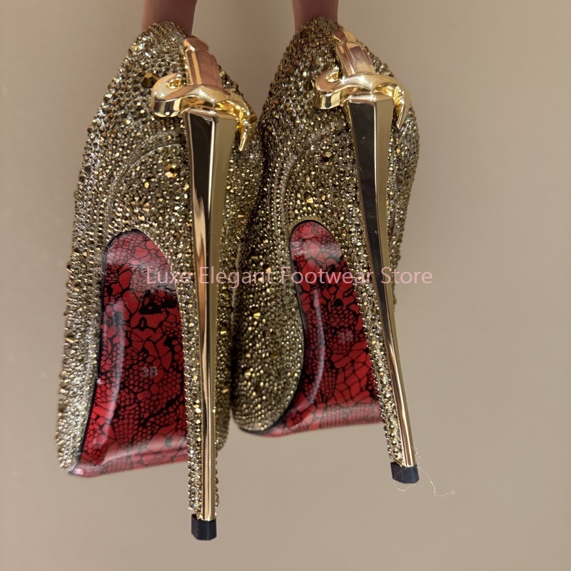 Dress Shoe Pointed - Gold Shiny Crystal Sword Shaped Pointed