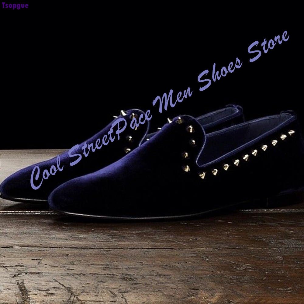Men Navy Blue Velvet Studded L - огляд і ціна Men'S Shoes Navy Blue