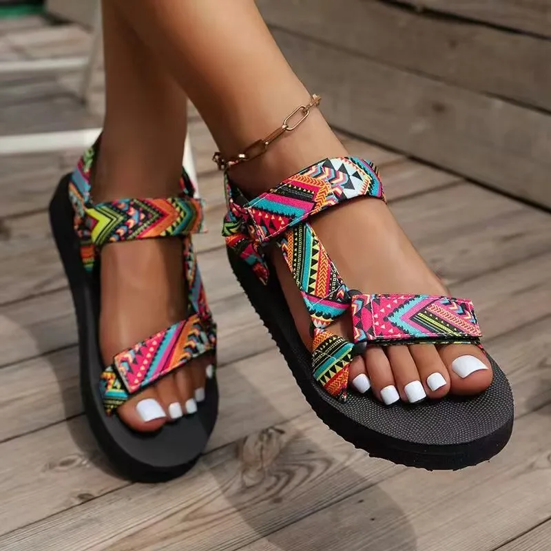 Women Ethnic Print Boho Platfo - огляд і ціна Velcro Strap Sandal